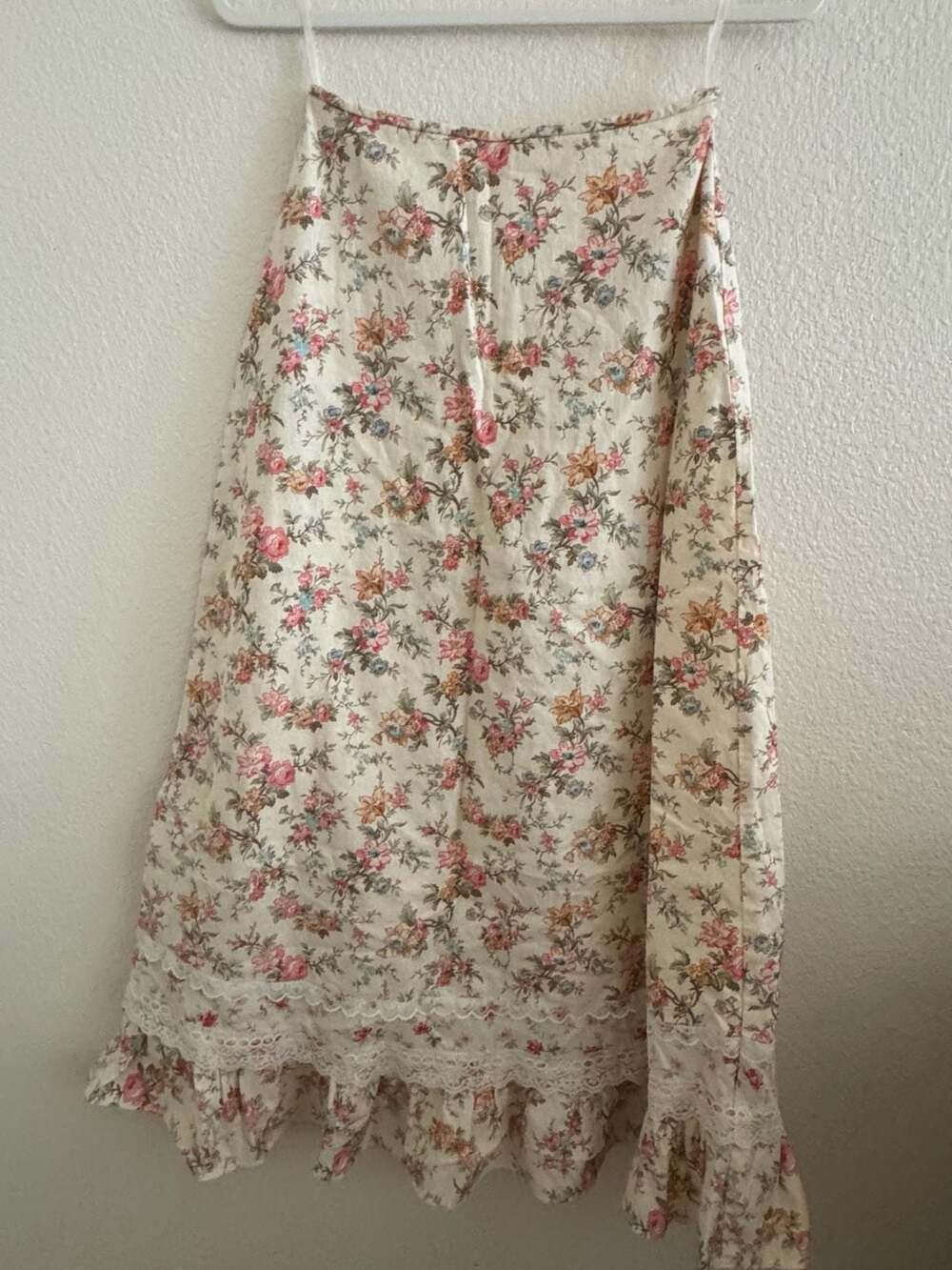 Vtg Gunne Sax by Jessica McClintock Floral Linen-Blend Maxi Skirt with Lace Trim